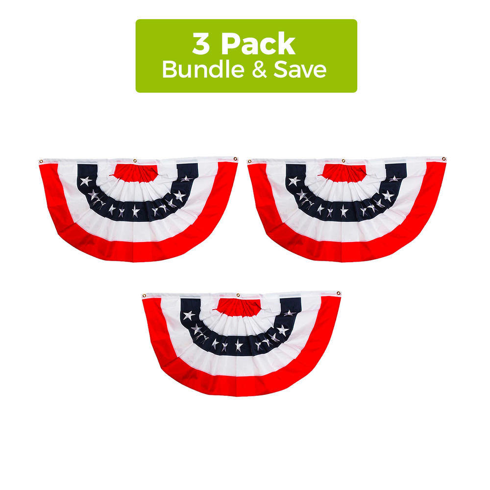 Briarwood Lane Patriotic Bunting USA 48" x 24" (Set of 3) Pleated Banners with Grommets