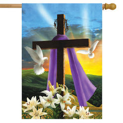 Briarwood Lane Easter Sunrise Religious House Flag Cross Doves Lilies 28" x 40"