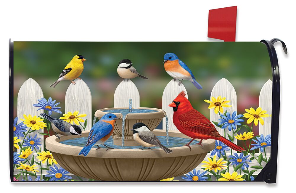 Briarwood Lane Birdbath Gathering Spring Magnetic Mailbox Cover Floral Birds Standard
