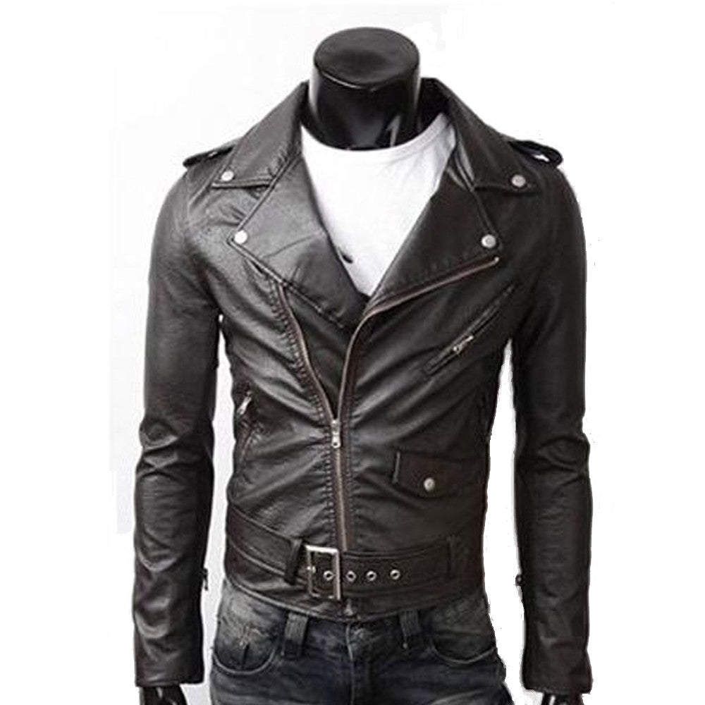 Amtify Men's Zipper Motorcycle Faux Leather Jacket