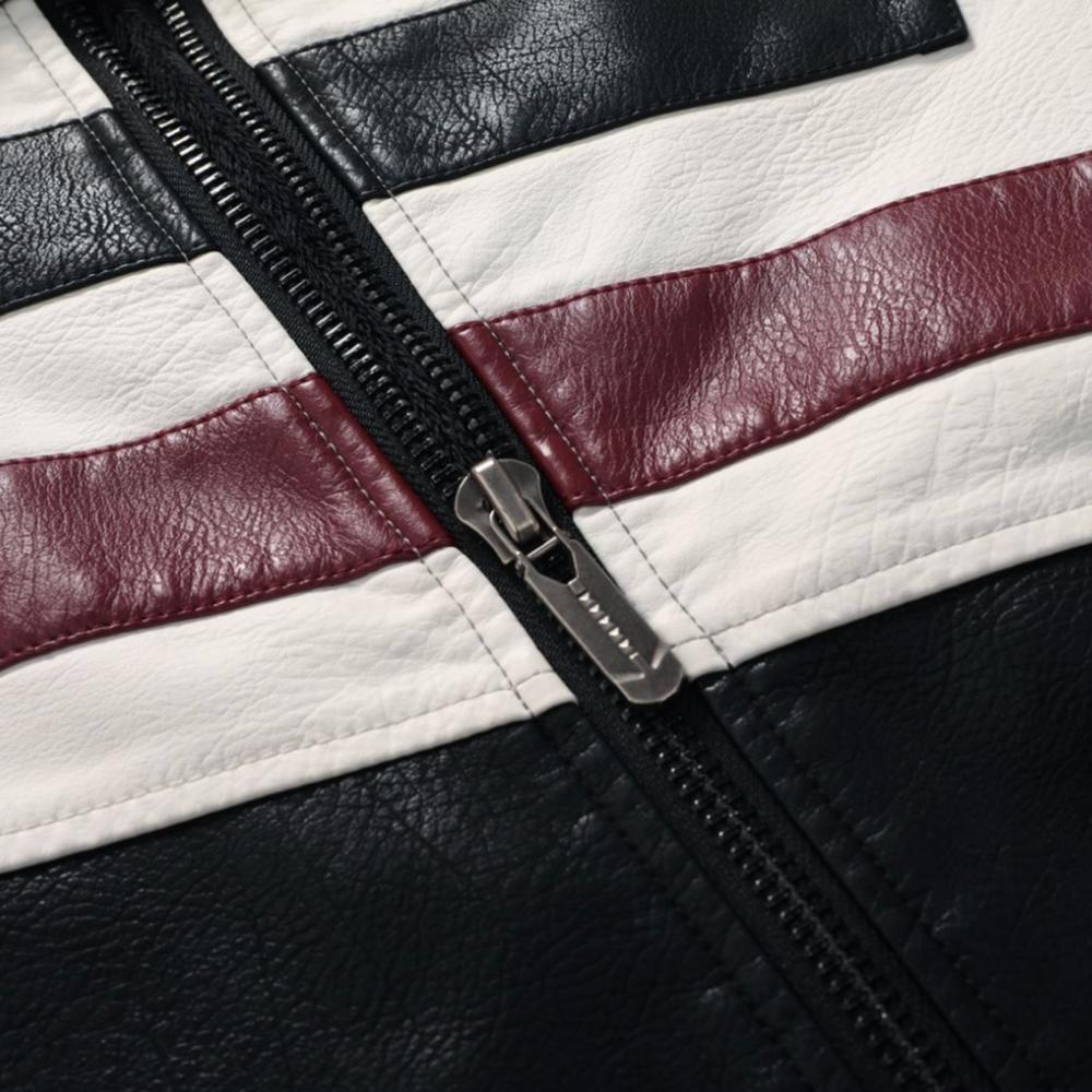 Onetify Mens Striped Biker Vegan Leather Jacket