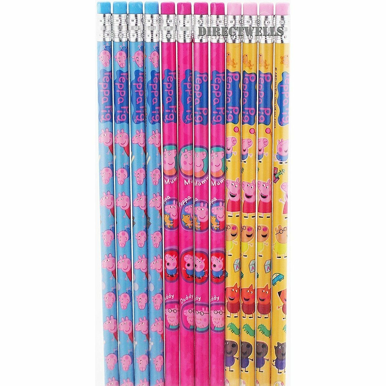 ENTERTAINMENT ONE Peppa Pig Wooden Pencils Pack of 12 - Yellow, Pink ,Blue
