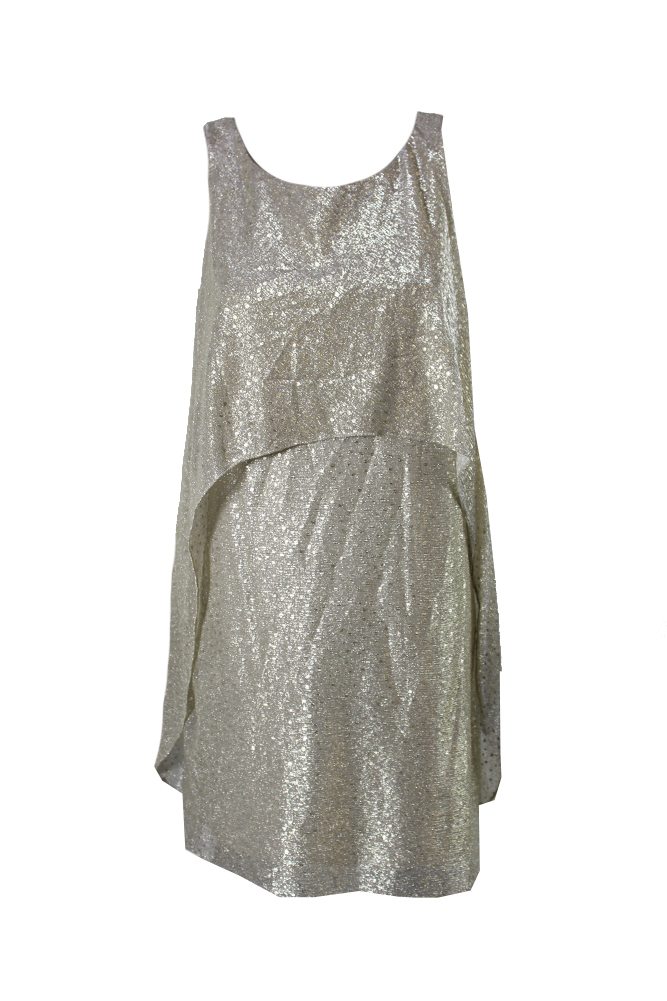 Slny Fashions Gold Metallic Mesh Popover Dress 4