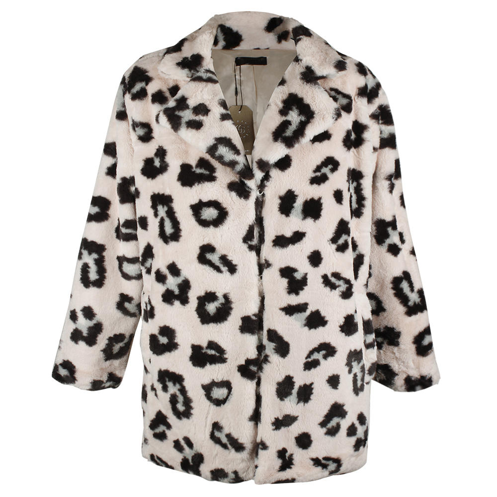 Janice Apparel Women's Faux Fur Animal Print Leopard Notch Collar Jacket No Size