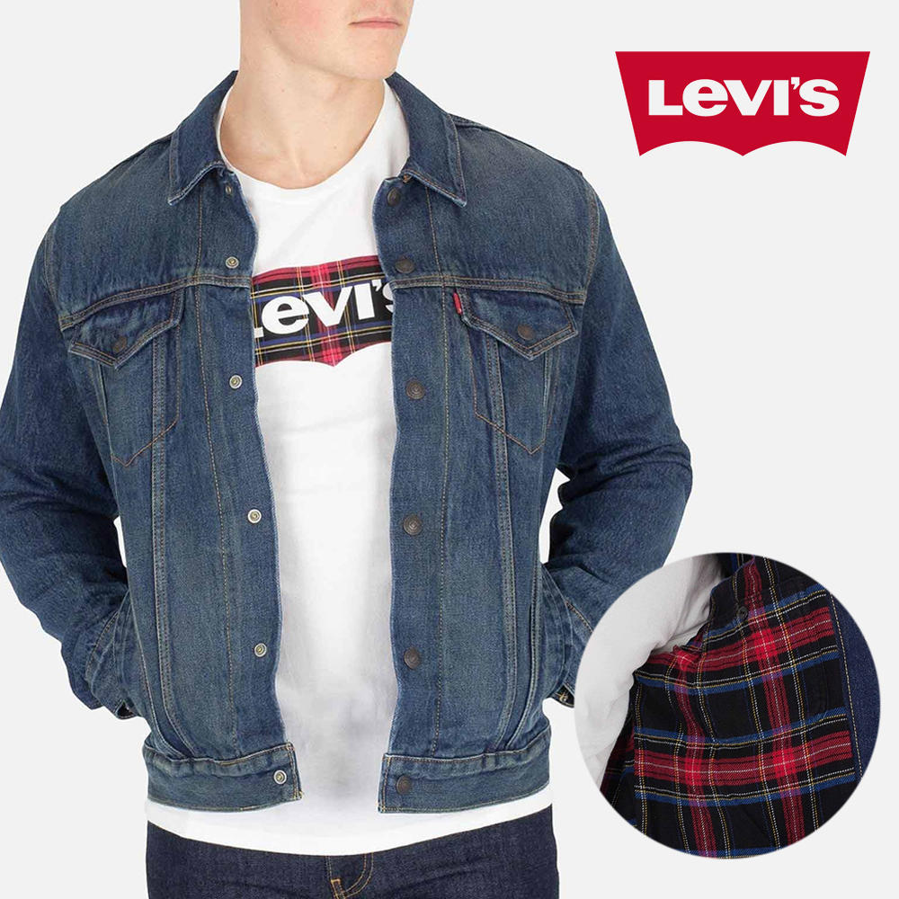 Levi's Levis Original Mens Trucker Denim Jean Jacket Reversible Red Flannel Plaid 72890
