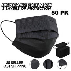 DBFL Black Disposable 50 PCS Face Mask Triple Ply Ear-Loop Mouth Cover