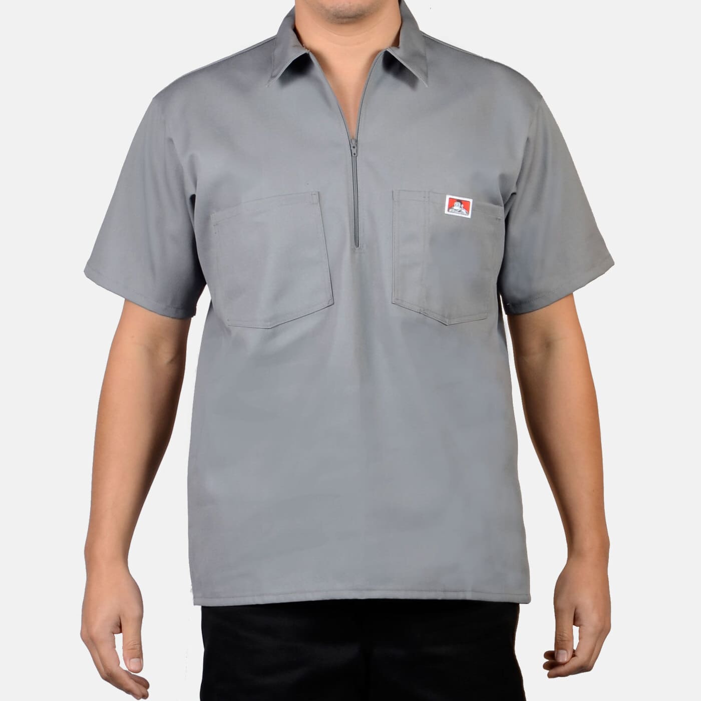 Ben Davis Men's Short Sleeve Solid Color Cotton Blend Pockets 1/2 Zip Shirt