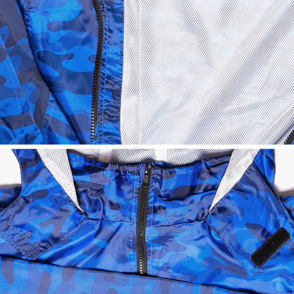DBFL Men's Light Windbreaker Jacket Camo Raincoat Zip Up Polyester Lining Hoodie