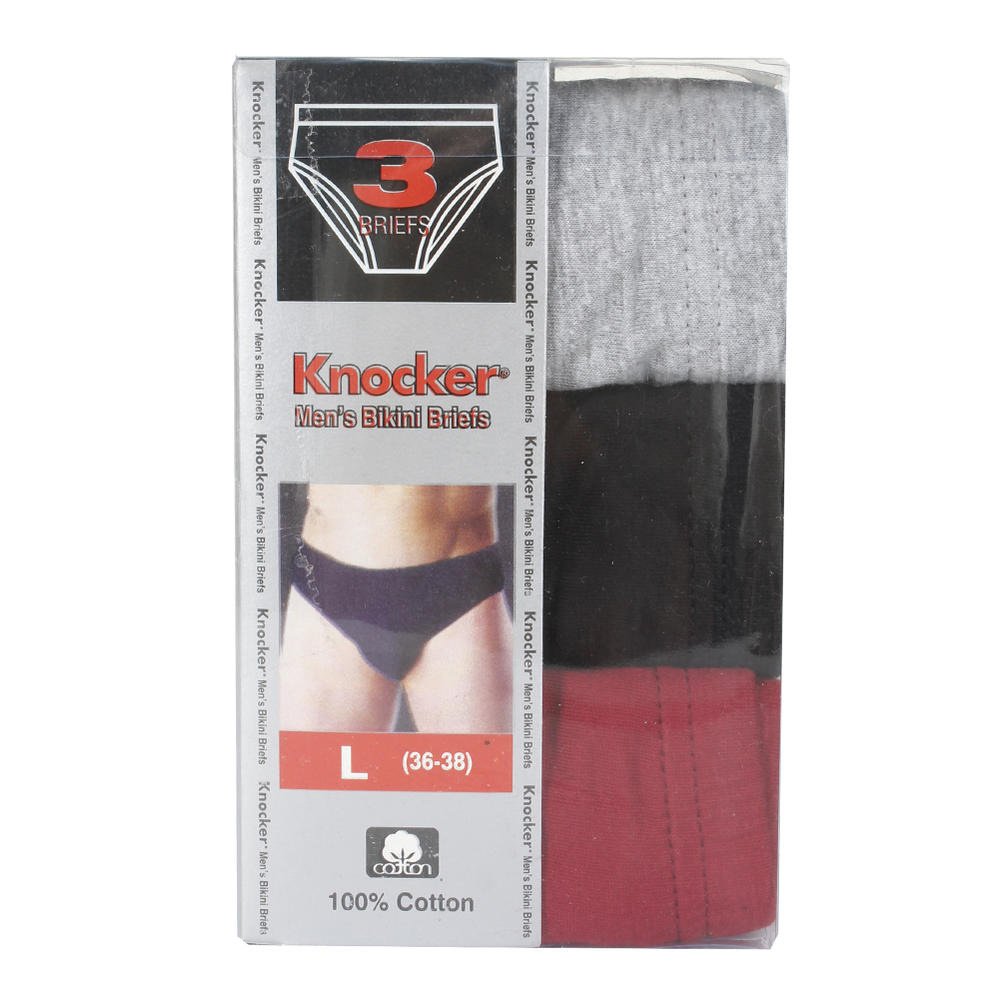 Knocker Men's 3 Pack Cotton Solid Bikini Briefs