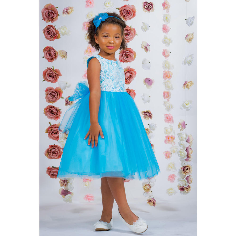 Kid's Dream Girls Aqua Blue Layered Tulle Dress with Floral Lace Bodice ...