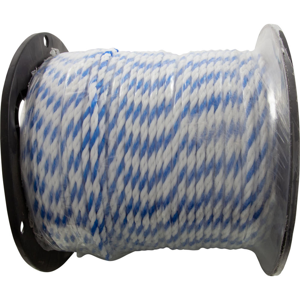 Phoenix Rope & Cordage Polypropylene Rope, 1/4"dia, 2 White 1 Blue Strand, 600ft