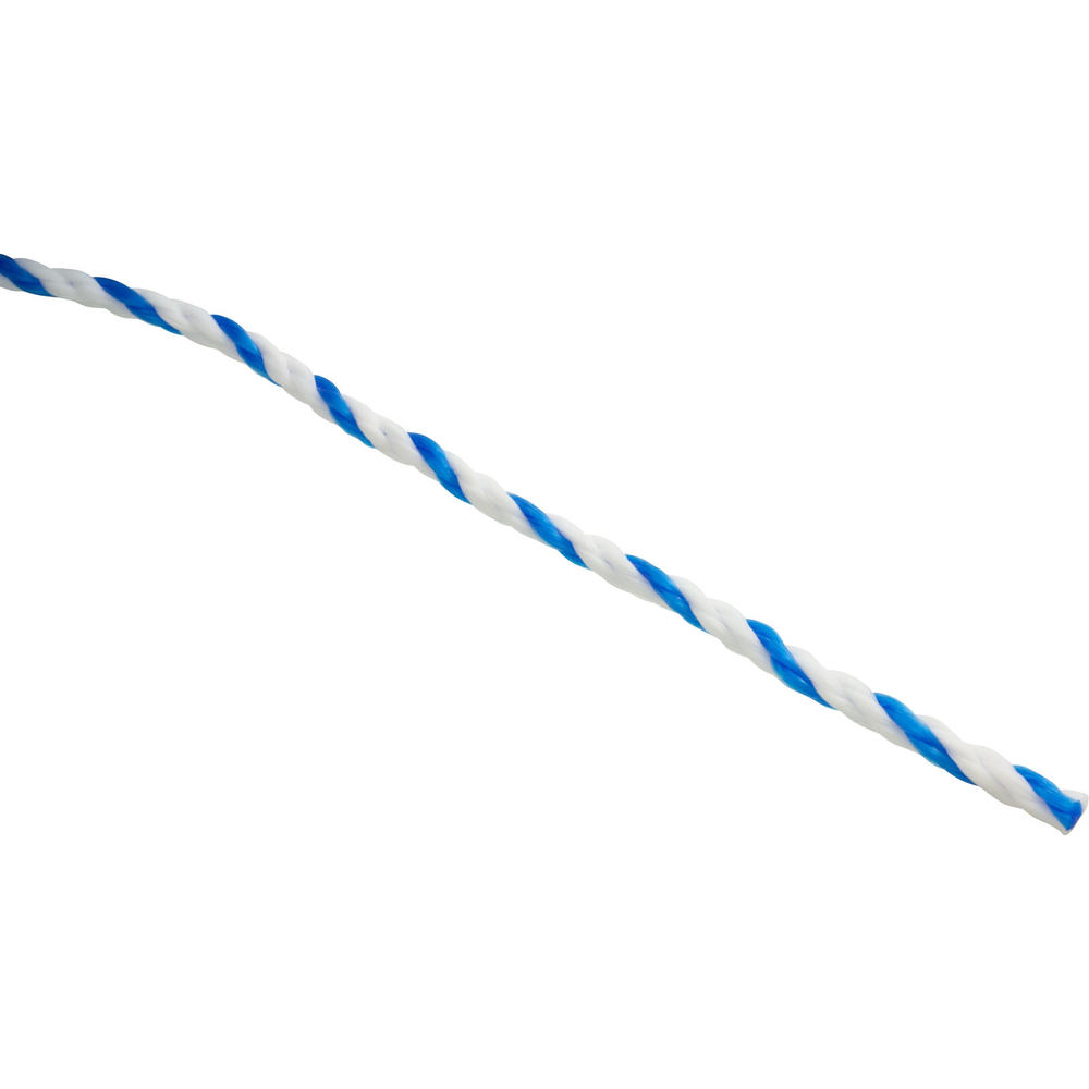 Phoenix Rope & Cordage Polypropylene Rope, 1/4"dia, 2 White 1 Blue Strand, 600ft
