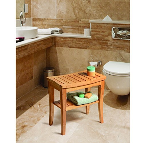 Belmint Bamboo Shower Seat Bench With Storage Shelf For Seating