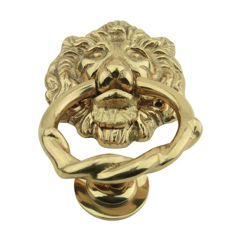 Renovators Supply Solid Cast Brass Lion Front Door Knocker 6.25" Tall Lacquered Brass Finish