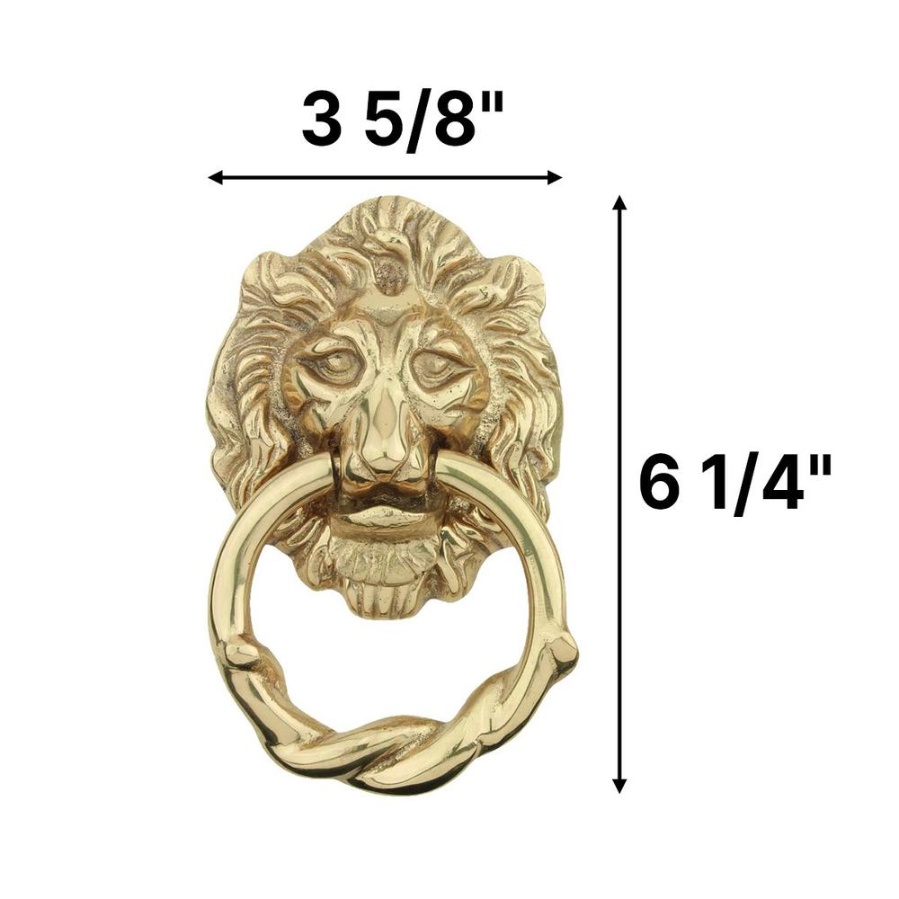 Renovators Supply Solid Cast Brass Lion Front Door Knocker 6.25" Tall Lacquered Brass Finish