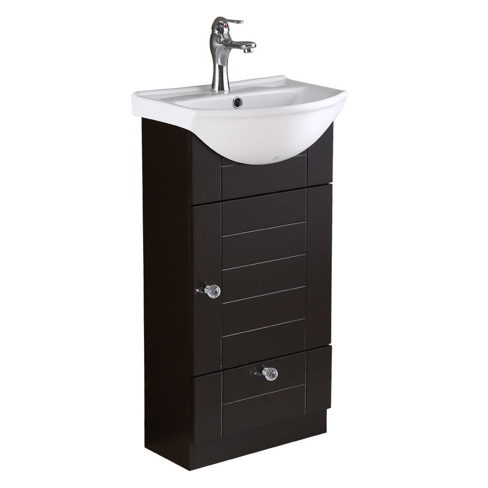 Renovators Supply Small Bathroom White  Black Vanity Cabinet with Faucet and Drain
