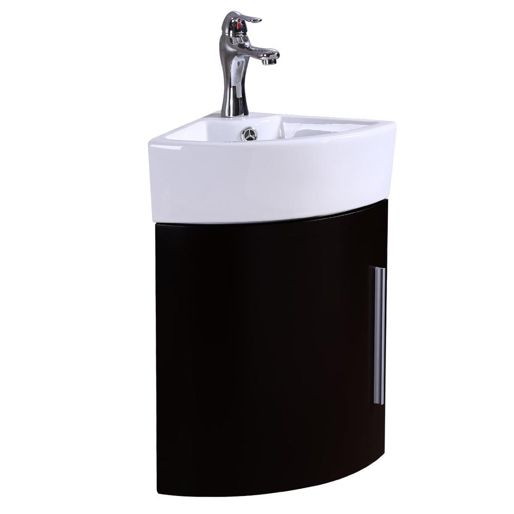 Renovators Supply White and Black Wall Mount Corner Bathroom Vanity Cabinet Sink