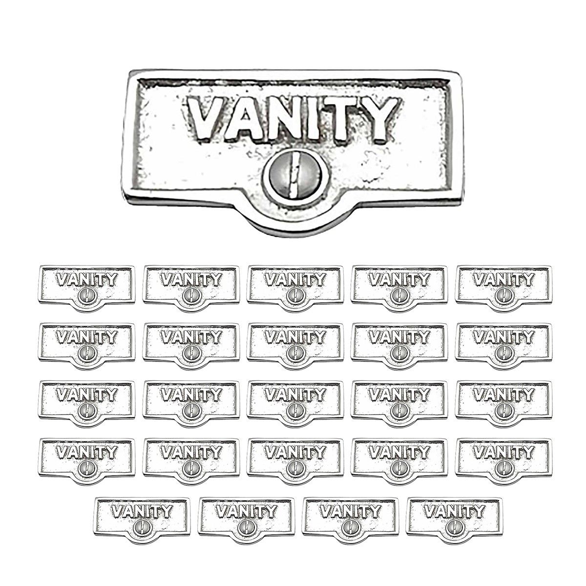 Renovators Supply 25 Switch Plate Tags VANITY Name Signs Labels Chrome Brass