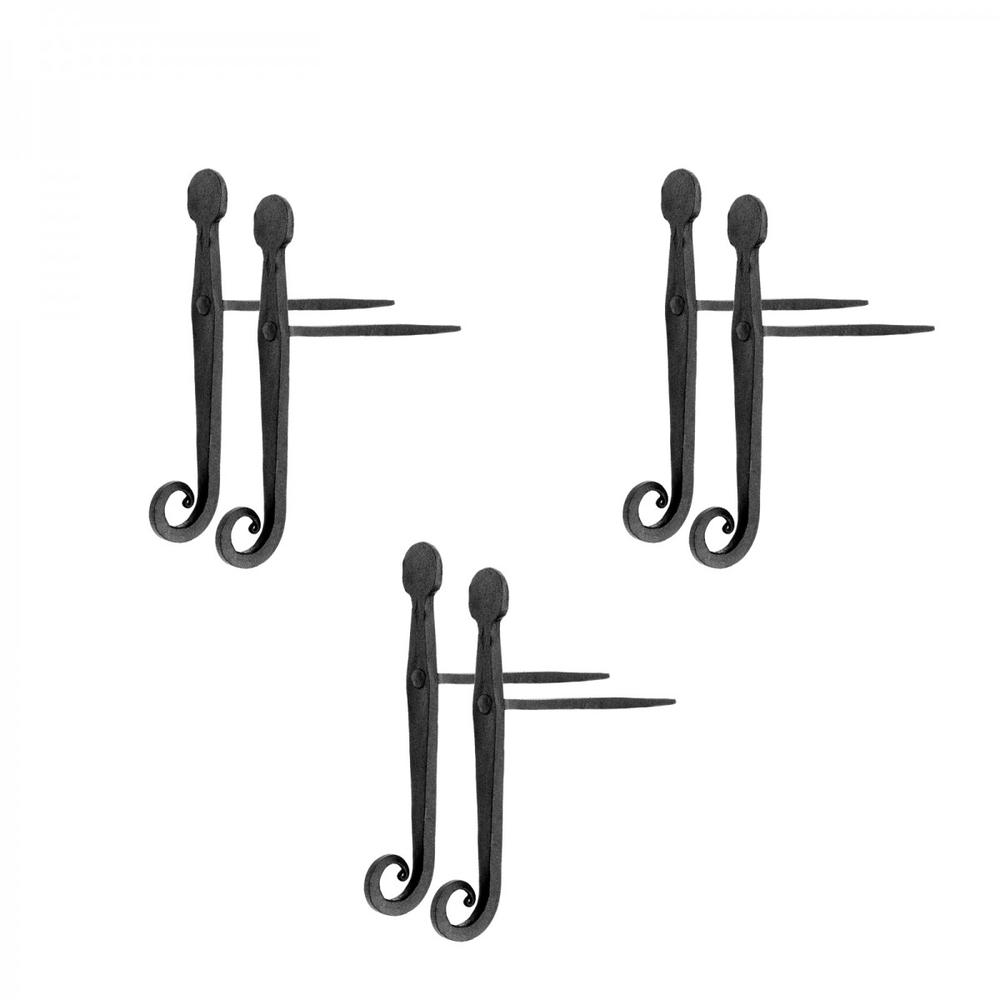 Renovators Supply Black Shutter Dog Holders 7" L Wrought Iron Rat Tail Shaped Curved Pack of 3