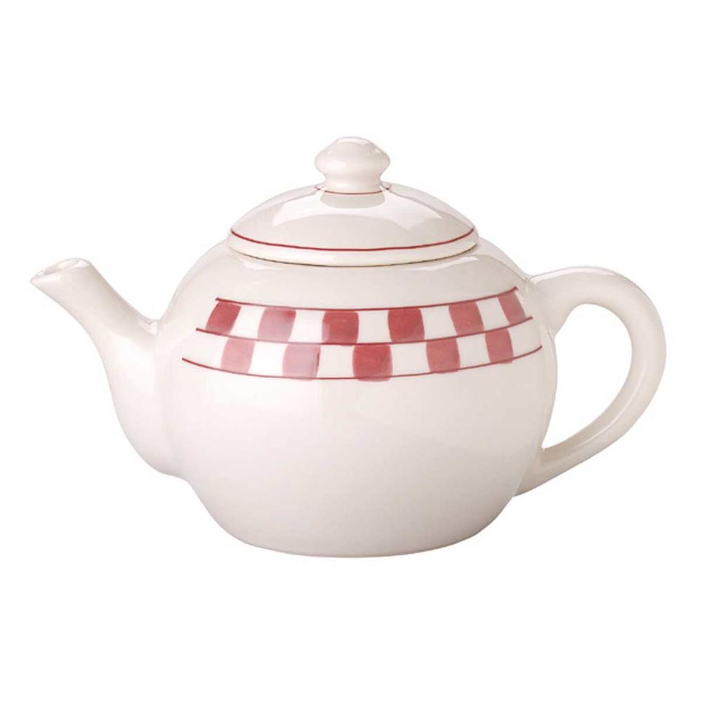 Renovators Supply Teapot Red/White Handpainted Checkmate Stoneware 64 OZ
