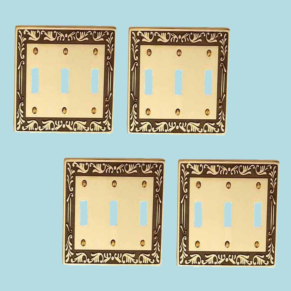 Renovators Supply 4 Victorian Switch Plate Triple Toggle Antique Solid Brass
