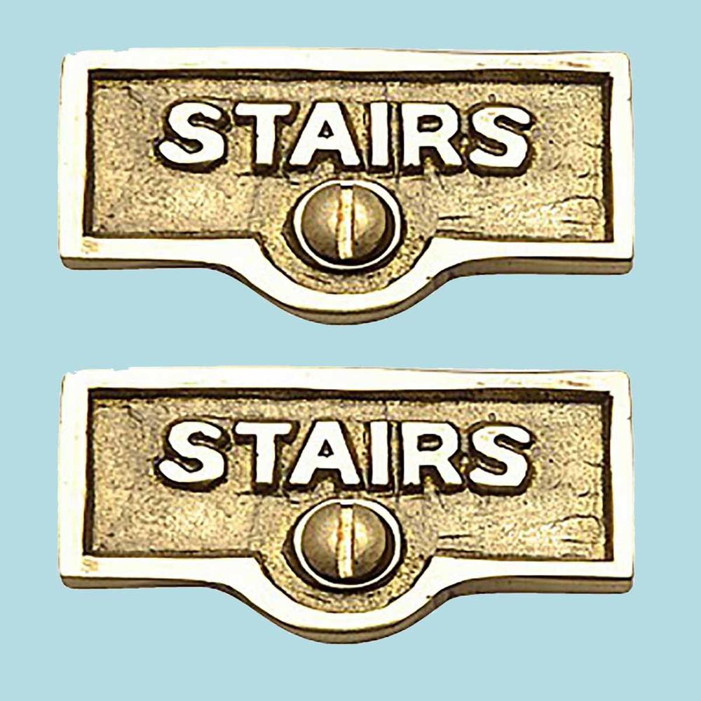 Renovators Supply 2 Switch Plate Tags STAIRS Name Signs Labels Lacquered Brass