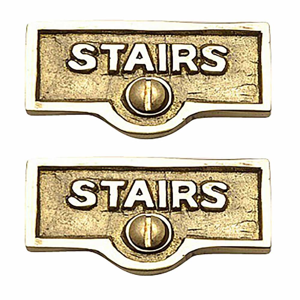 Renovators Supply 2 Switch Plate Tags STAIRS Name Signs Labels Lacquered Brass