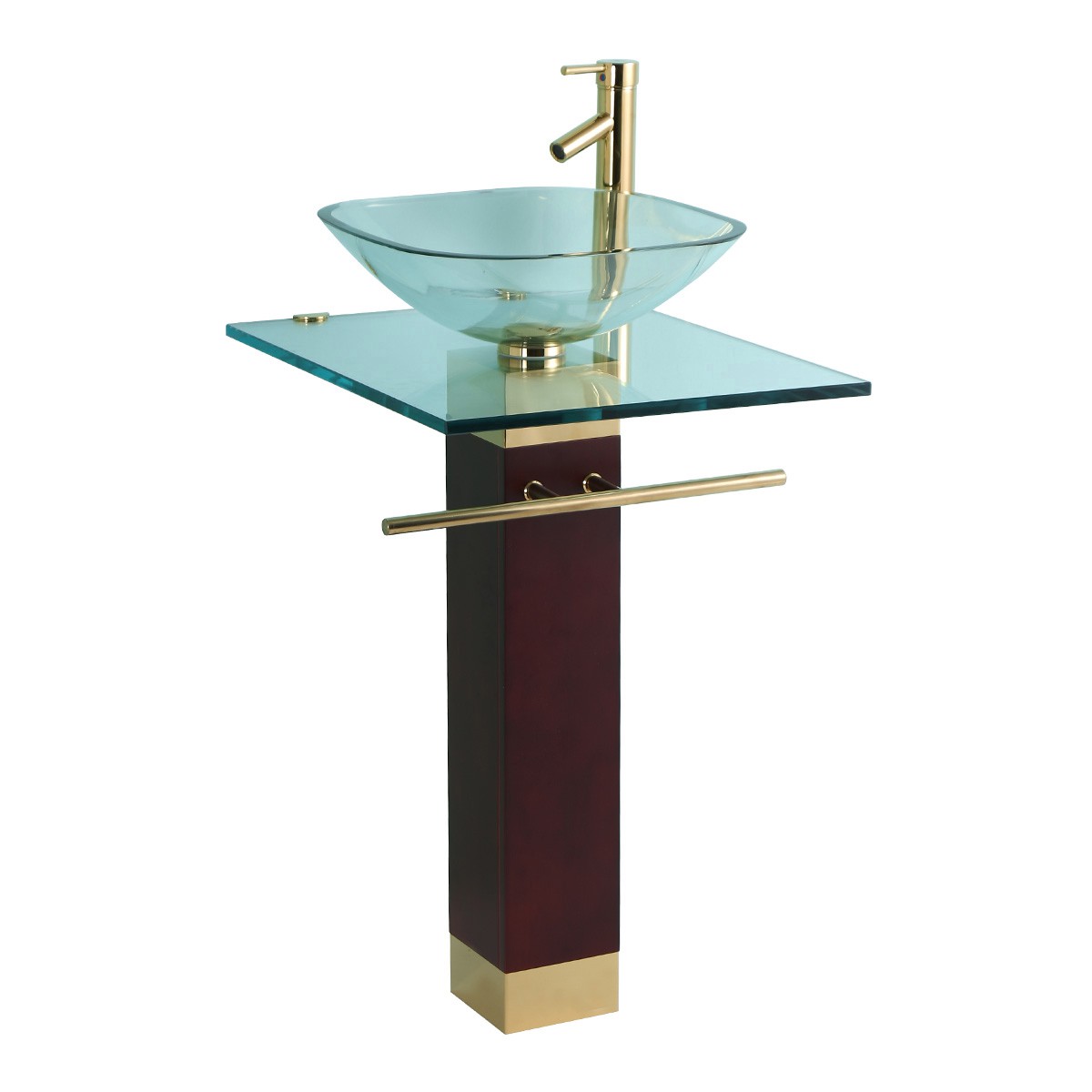 Photo 1 of Renovators Supply Bohemia 23 5/8" Glass Pedestal Bathroom Sink Gold Brass Accents with Towel Bar Faucet and Drain