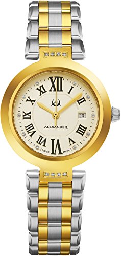 Alexander Monarch Niki Date Women Swiss Quartz Two Tone Watch AD203B-02