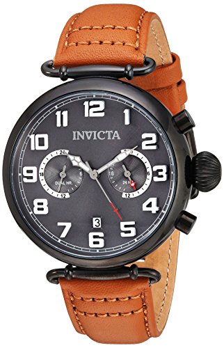 Invicta 22983 Men's 'Aviator' Quartz Black Stainless Steel Beige Leather Watch