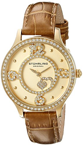 Stuhrling 760 04 Chic Crystals Heart Brown Leather Strap Womens Watch
