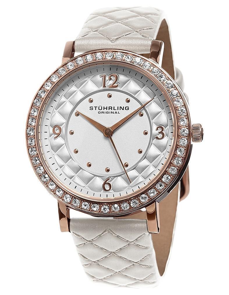 Stuhrling Original Audrey 786 03 Crystal Accented Leather Strap Womens Watch