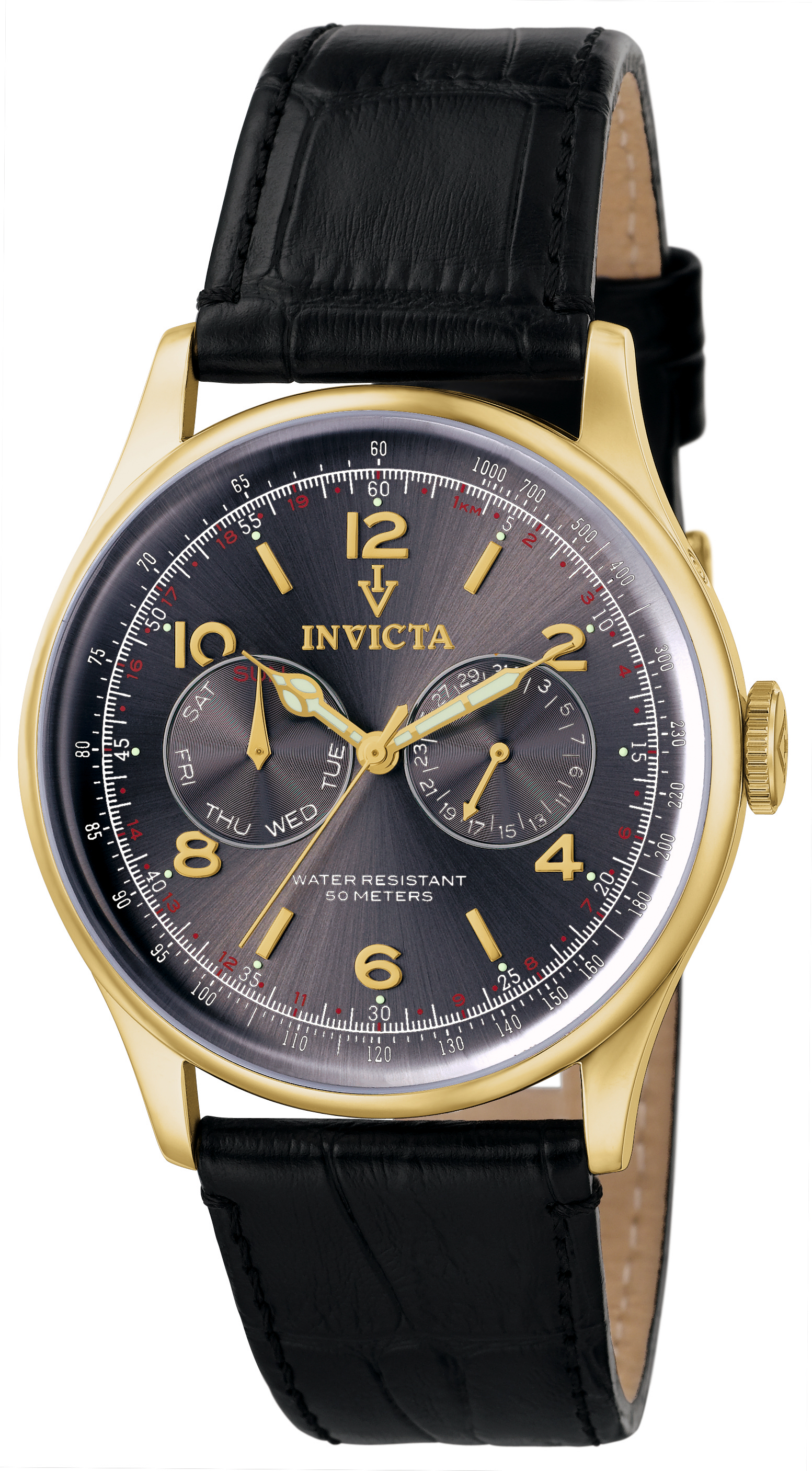 Invicta Men's Vintage Collection Taupe Sunray Dial Black Leather Watch 6751