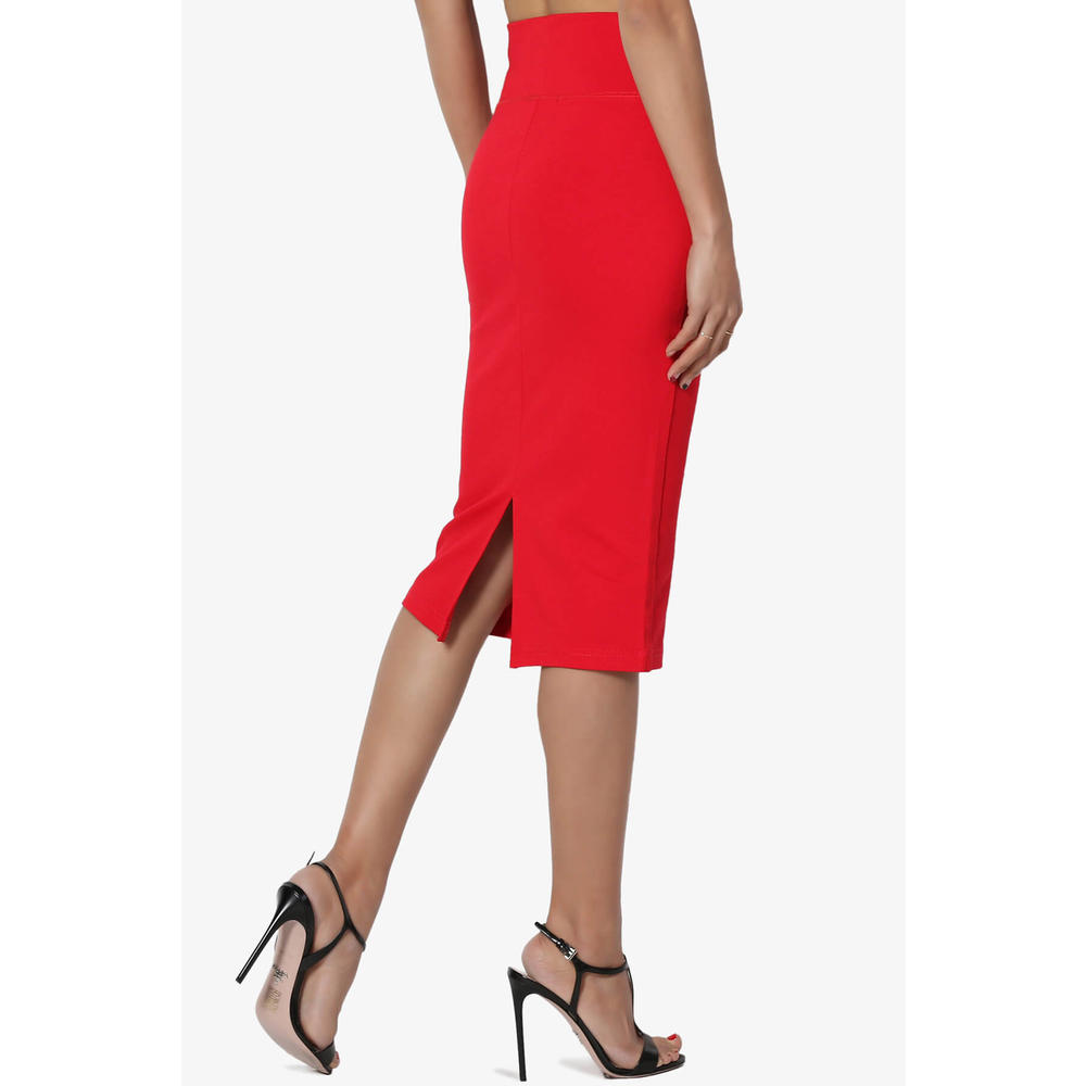 TheMogan Women's Premium Ponte Stretch Office High Waist Knee Length Midi Pencil  Skirt