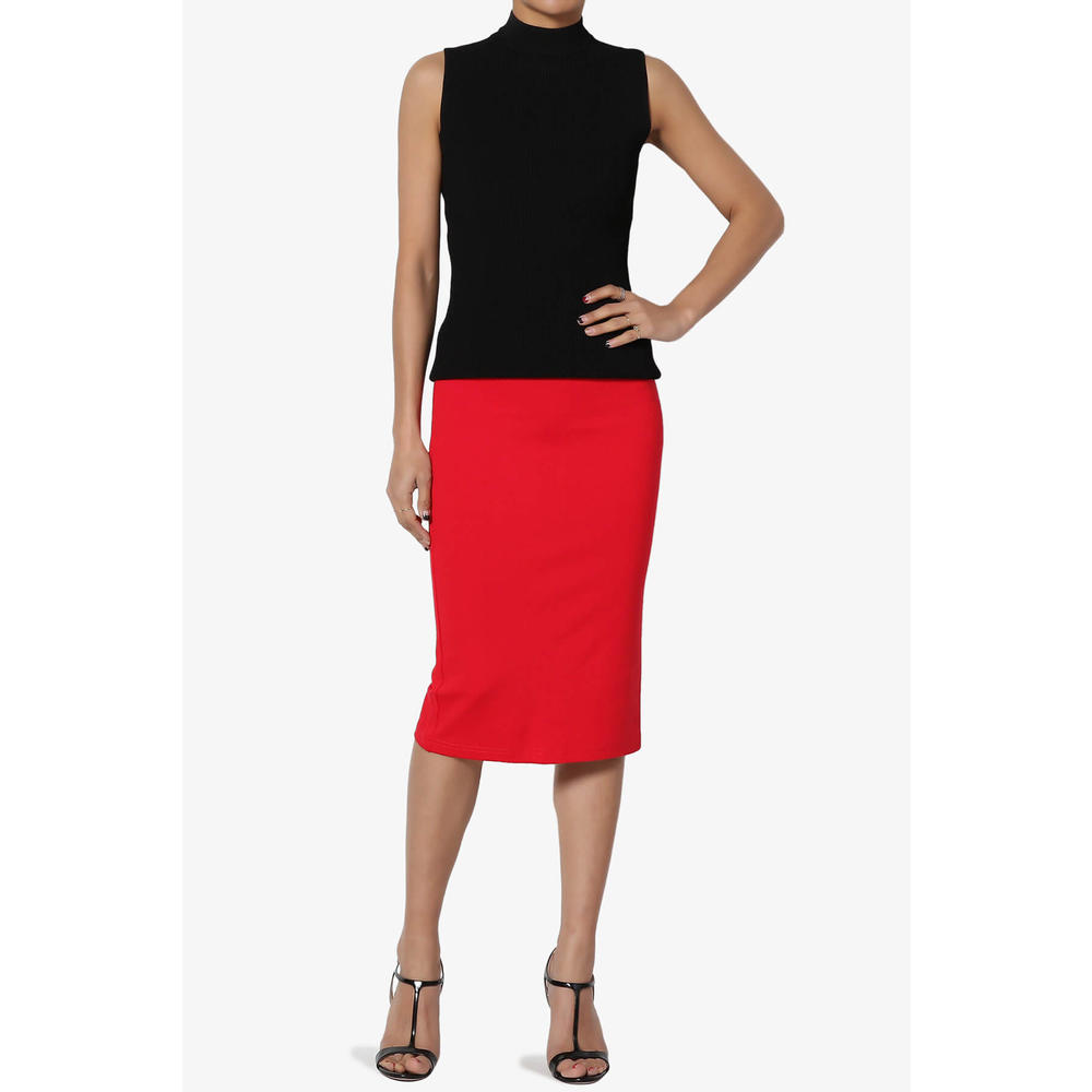 TheMogan Women's Premium Ponte Stretch Office High Waist Knee Length Midi Pencil  Skirt