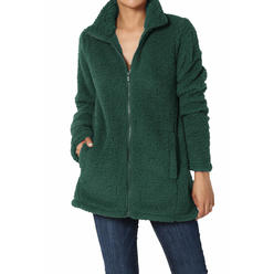 TheMogan Women's S~3X High Neck Zip Up Soft Short Teddy Jacket Fuzzy Slim Fit Coat