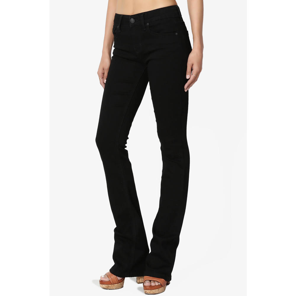 TheMogan Women's Soft & Stretch Black Denim Mid Rise Slimming Bootcut Jeans 32in inseam