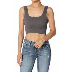 Hilde Ripped Seamless Square Neck Crop Tank Top Women's Medium Support Tank Top Ribbed Seamless Workout Sports Bra Crop Top