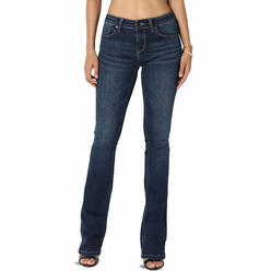 TheMogan Women's Atlantic Dark Wash Stretch Denim 32 inseam Mid Rise Slim Boot Cut Jeans