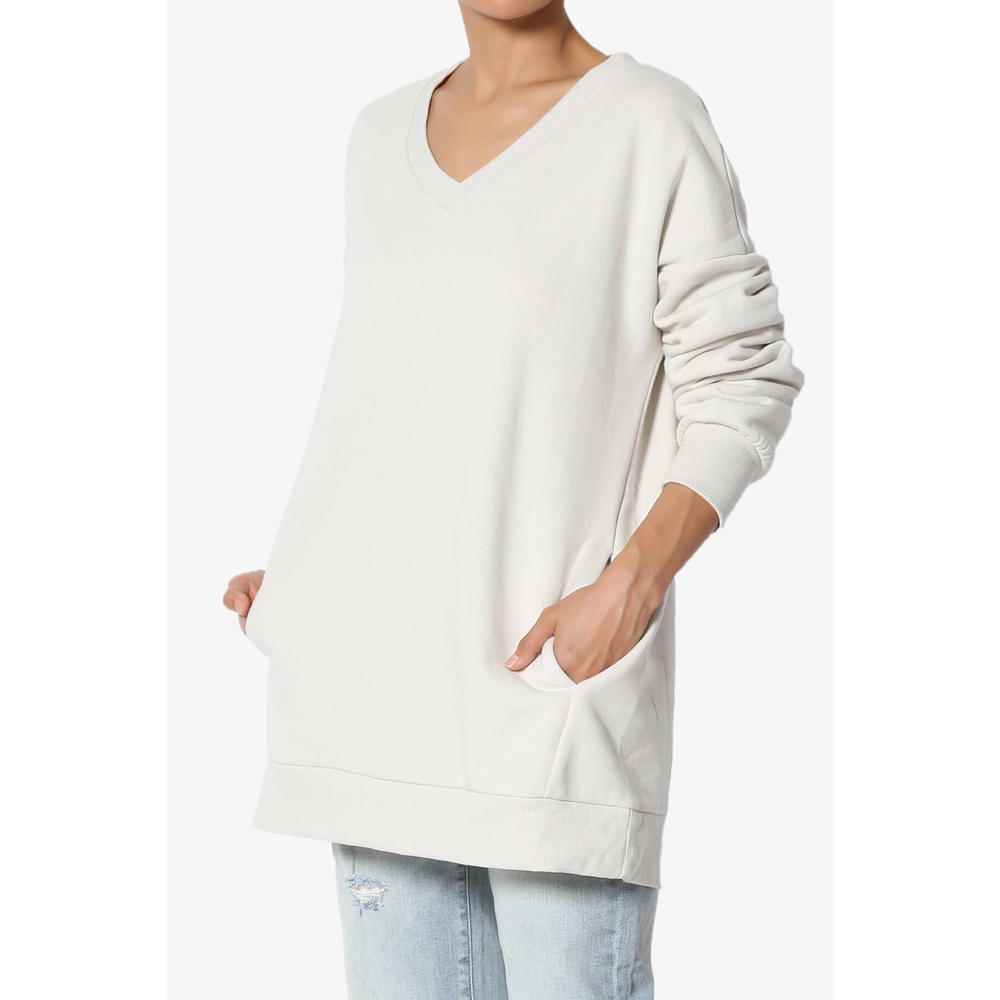 TheMogan Women's Casual Cozy Oversized V-Neck Pocket Fleece Pullover Sweatshirts