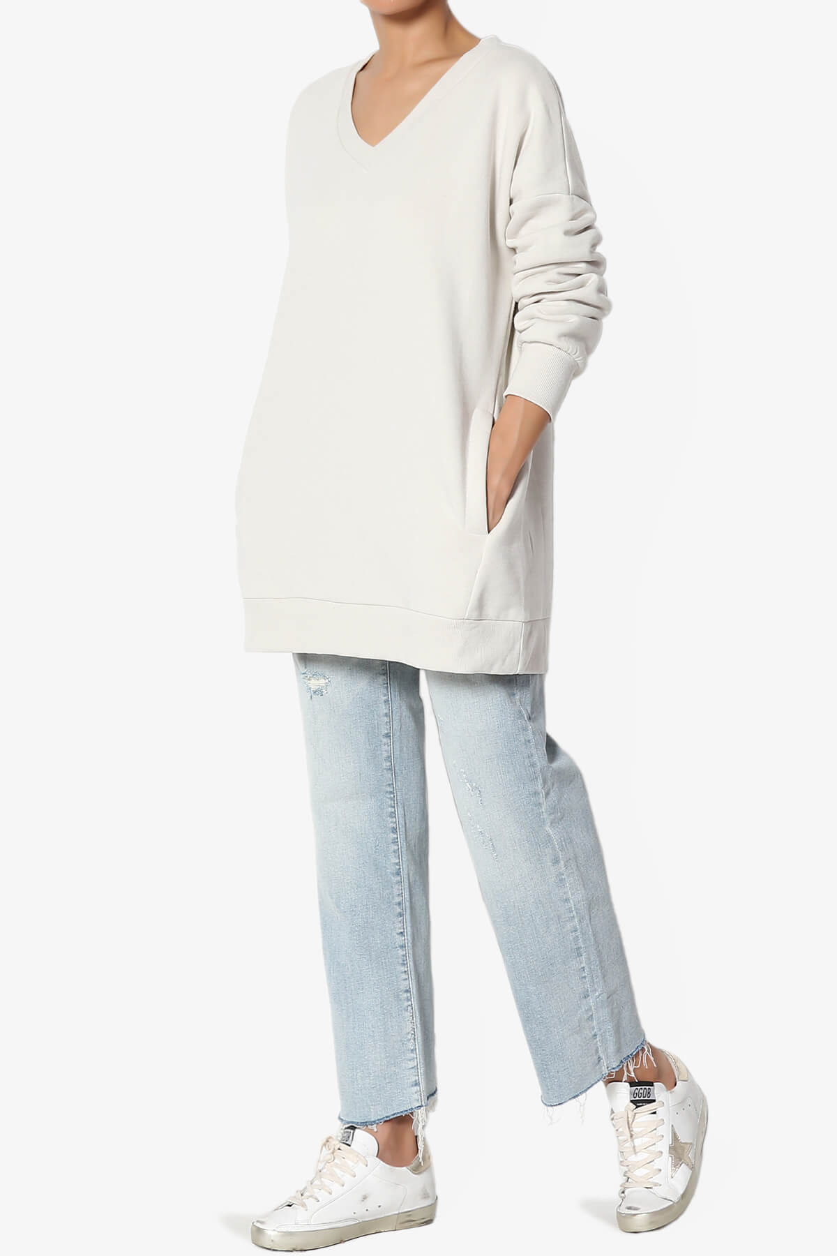 TheMogan Women's Casual Cozy Oversized V-Neck Pocket Fleece Pullover Sweatshirts