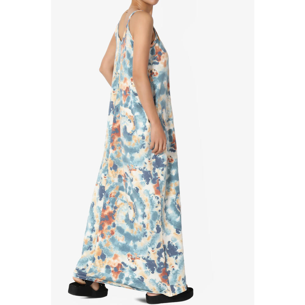 TheMogan Women's S~3X Tie Dye Soft French Terry V Neck Sun Cami Long Maxi Dress w Pocket