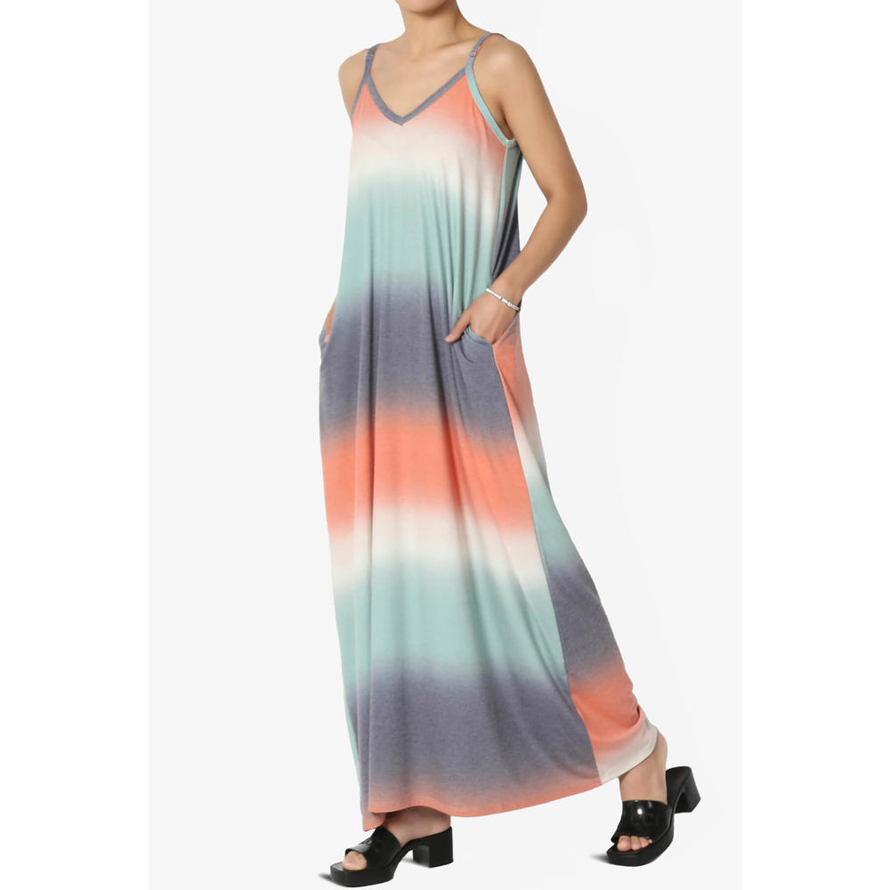 TheMogan Women's S~3X Tie Dye Spaghetti Strap Cami Comfortable Casual Pocket Maxi Dress