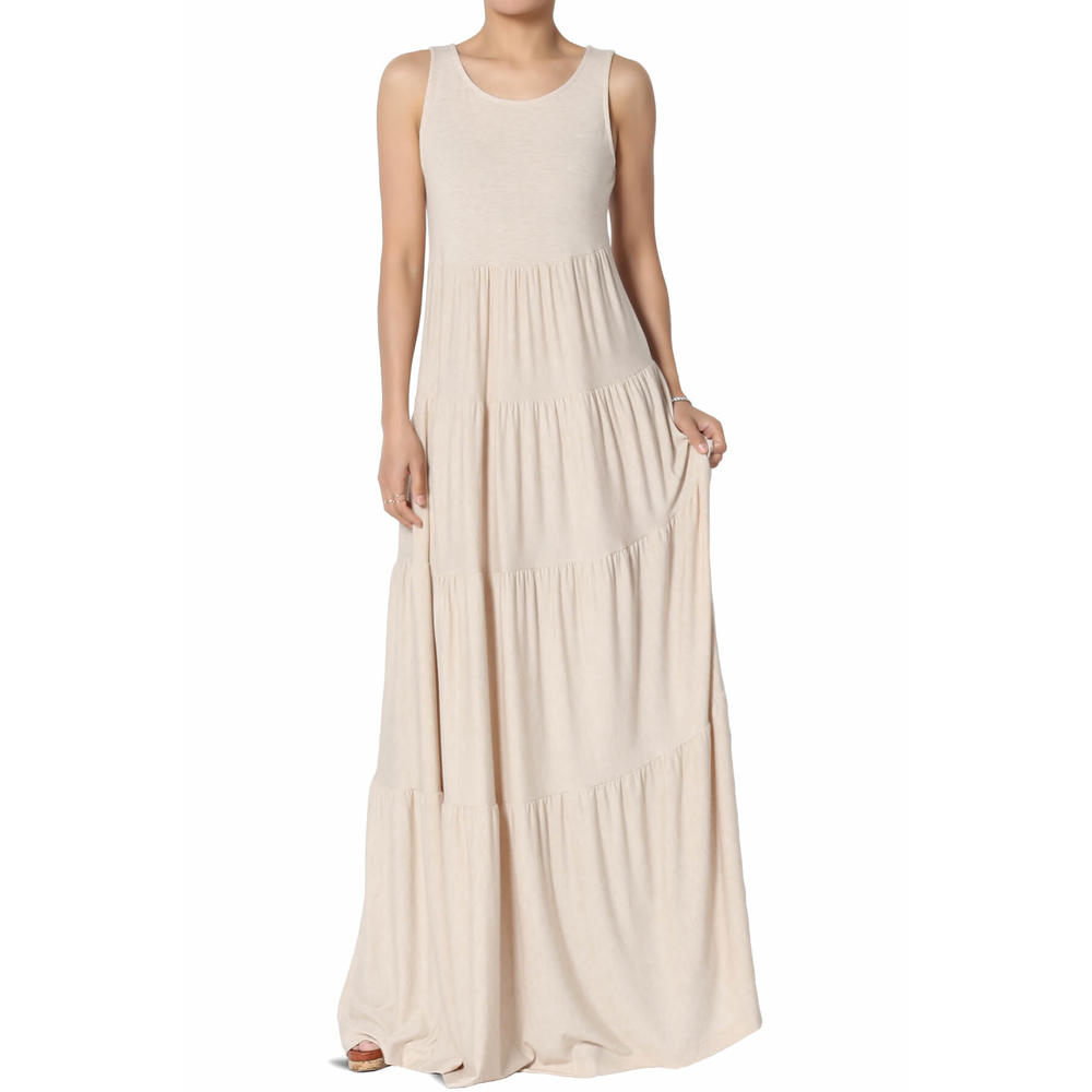 TheMogan Women's S~3X Sleeveless Scoop Neck Tiered Jersey Relaxed Fit Long Maxi Dress