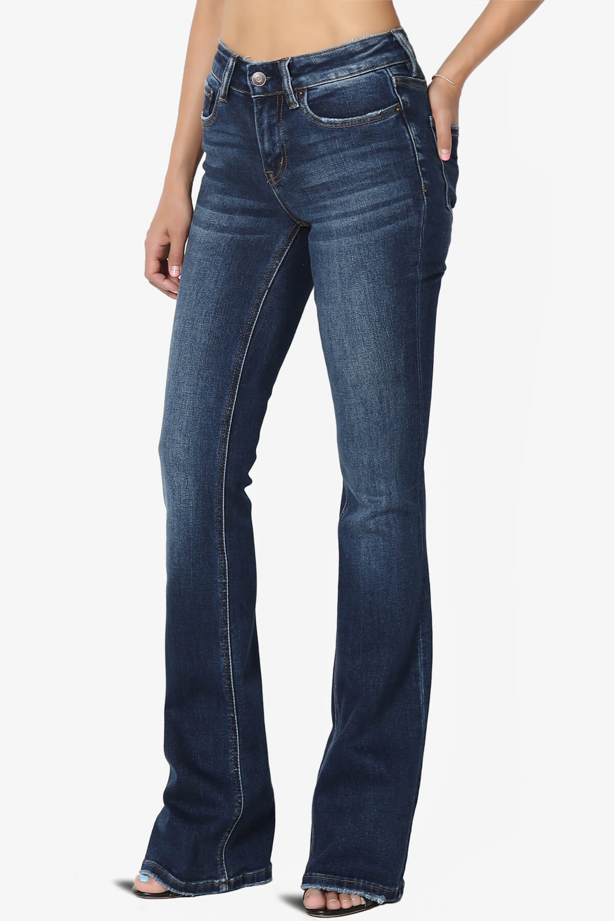 TheMogan Women's Vintage Versatile Washed Stretch Denim Mid Rise Slim Boot Cut Jeans