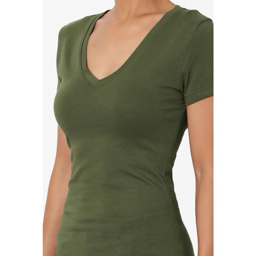 TheMogan Women's S~XL Basic V Neck Short Sleeve T-Shirts Plain Stretch  Cotton Spandex