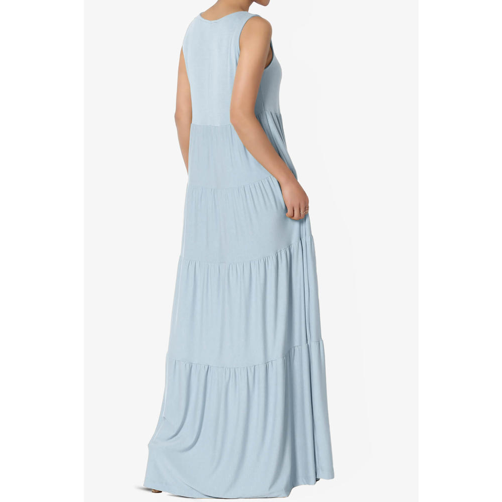 TheMogan Women's S~3X Sleeveless Scoop Neck Tiered Jersey Relaxed Fit Long Maxi Dress