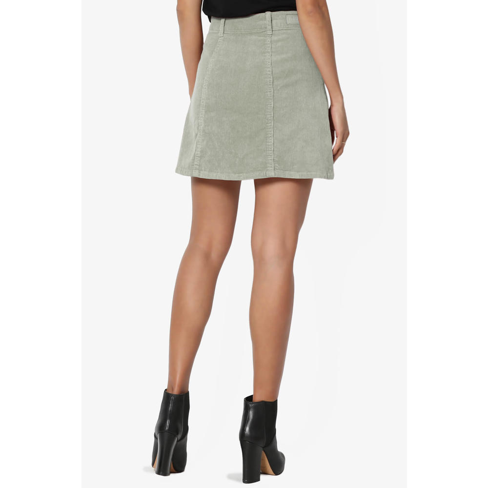 TheMogan Women's Corduroy Button Front High Waisted Slim A-Line Short Mini Skirt