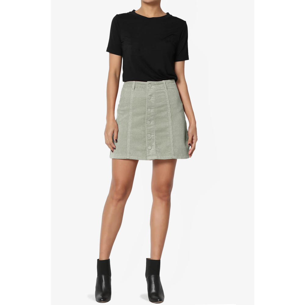TheMogan Women's Corduroy Button Front High Waisted Slim A-Line Short Mini Skirt