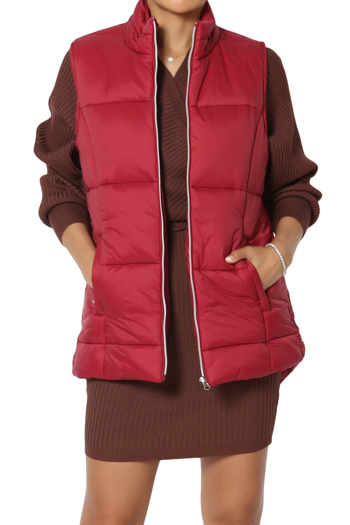 TheMogan Women's S~3X Basic Zip Up Puffer Padded Vest Sleeveless Quilted Gilet Jacket